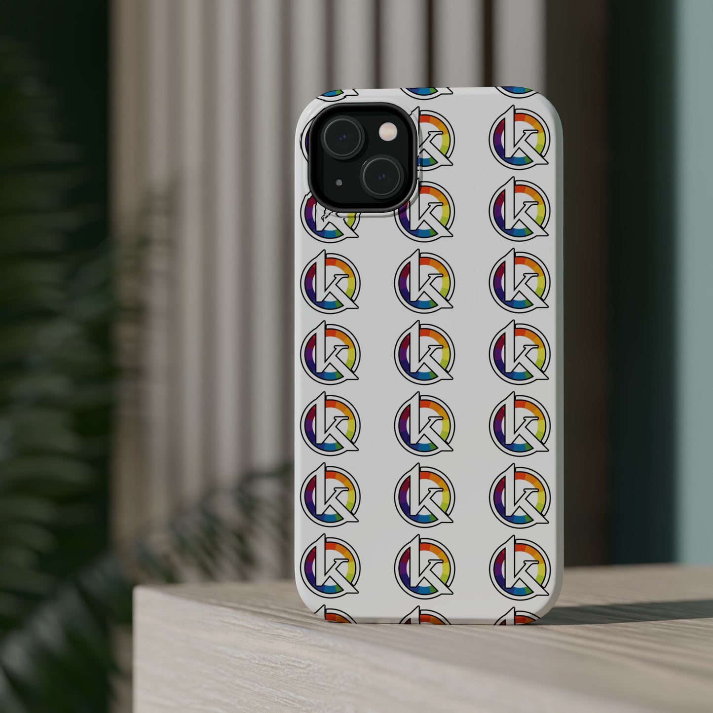 Custom Image Magnetic Impact-Resistant Phone Case — Rainbow Geometric Logo Pattern