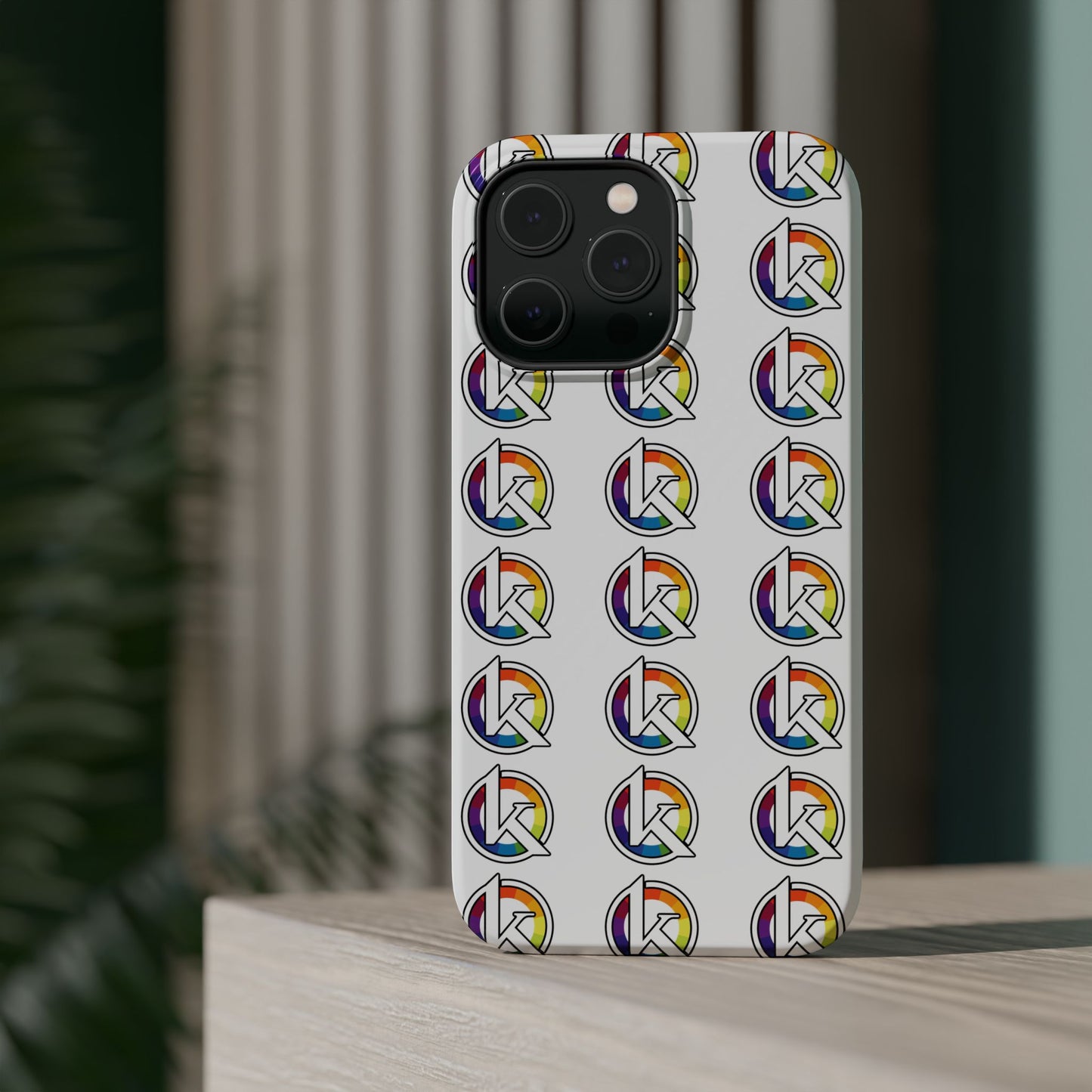 Custom Image Magnetic Impact-Resistant Phone Case — Rainbow Geometric Logo Pattern