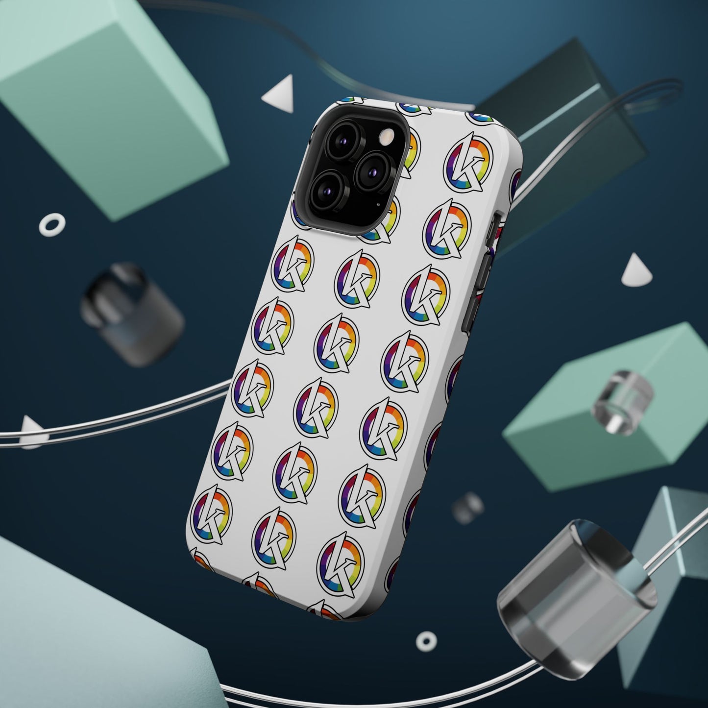 Custom Image Magnetic Impact-Resistant Phone Case — Rainbow Geometric Logo Pattern
