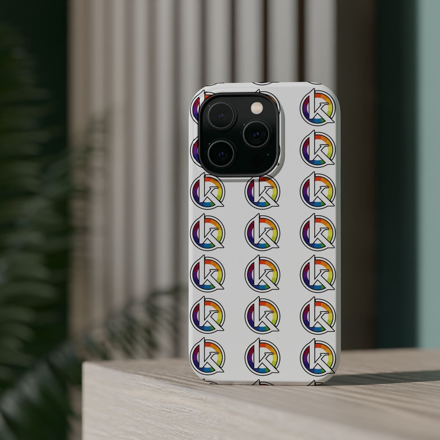 Custom Image Magnetic Impact-Resistant Phone Case — Rainbow Geometric Logo Pattern