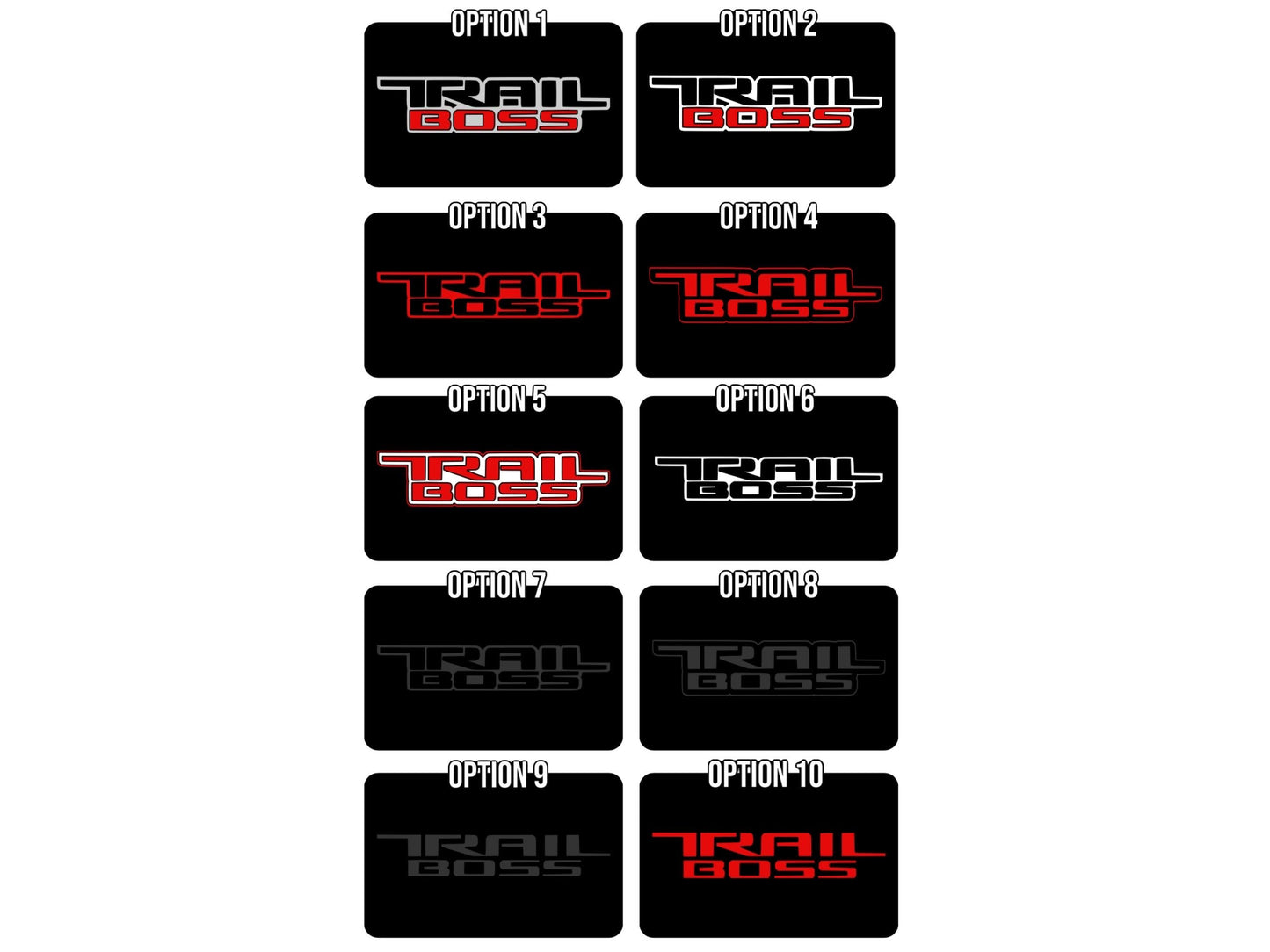 Custom Chevrolet TrailBoss Blackout Sun Visor Warning Decals (set of 2)