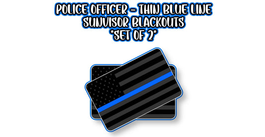 POLICE - Flag Thin Blue Line SunVisor Warning Label Blackouts | Set of 2