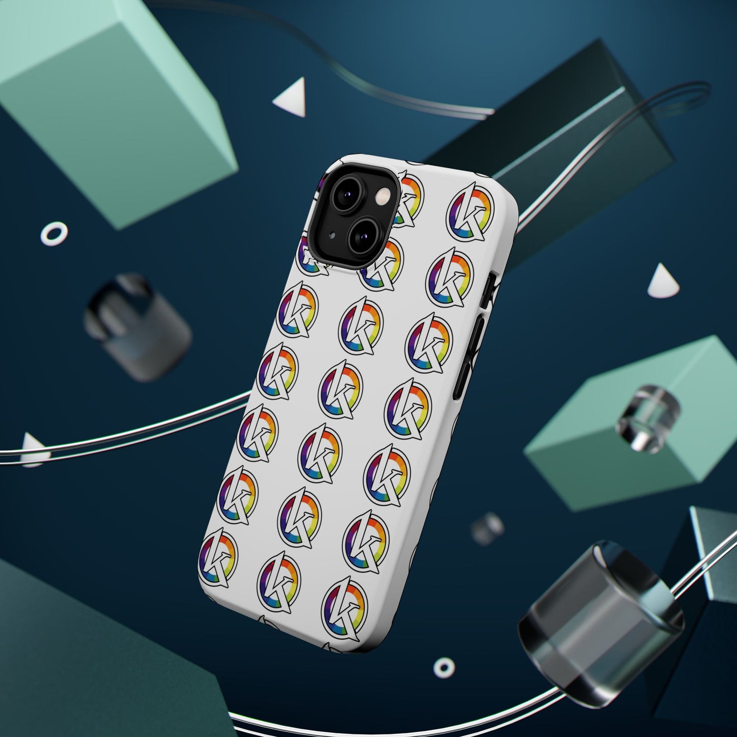 Custom Image Magnetic Impact-Resistant Phone Case — Rainbow Geometric Logo Pattern