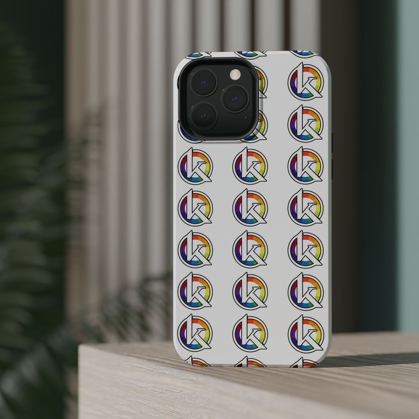 Custom Image Magnetic Impact-Resistant Phone Case — Rainbow Geometric Logo Pattern