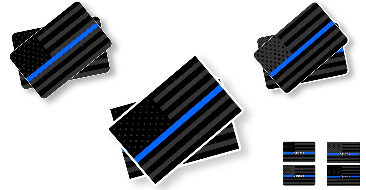 POLICE - Flag Thin Blue Line SunVisor Warning Label Blackouts | Set of 2