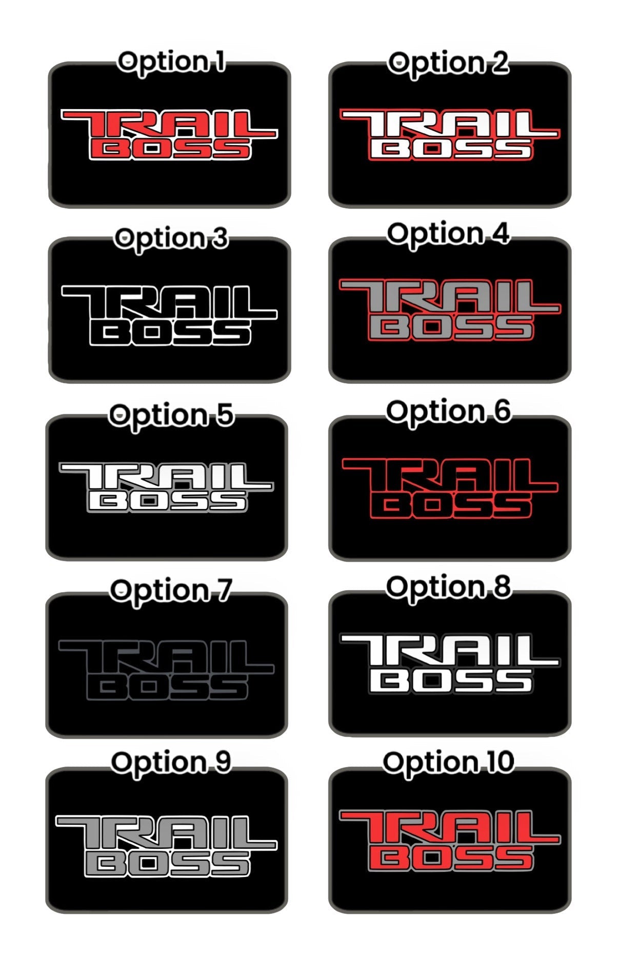 Custom Chevrolet TrailBoss Blackout Sun Visor Warning Decals (set of 2)