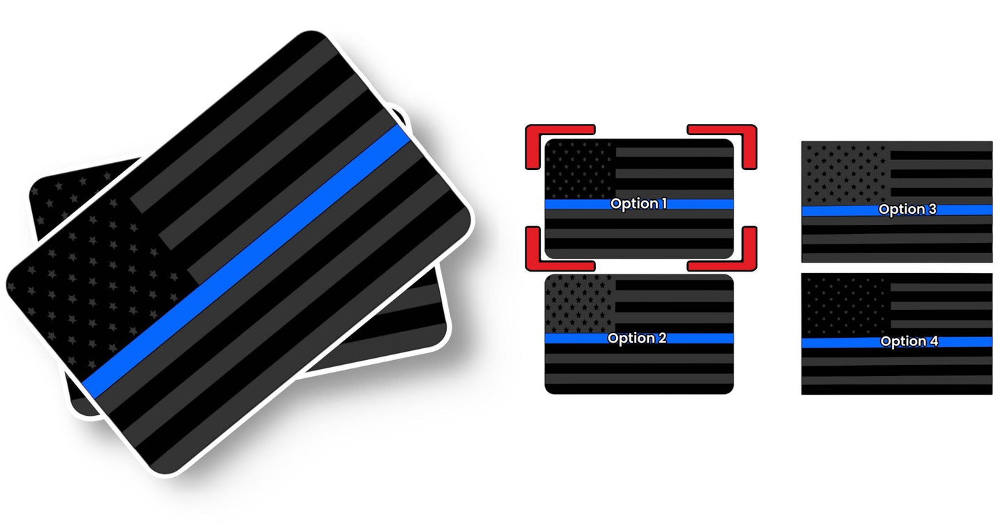 POLICE - Flag Thin Blue Line SunVisor Warning Label Blackouts | Set of 2