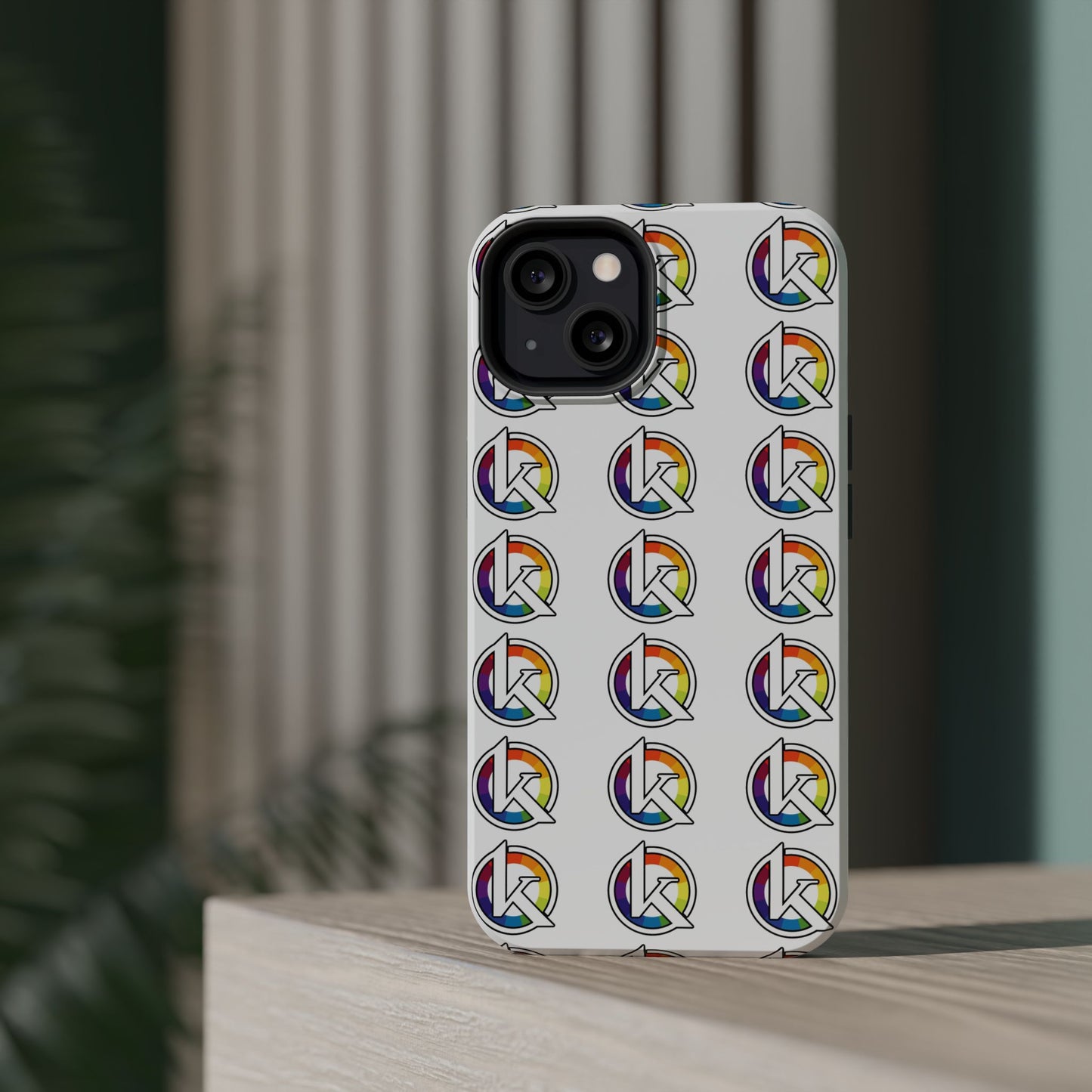 Custom Image Magnetic Impact-Resistant Phone Case — Rainbow Geometric Logo Pattern