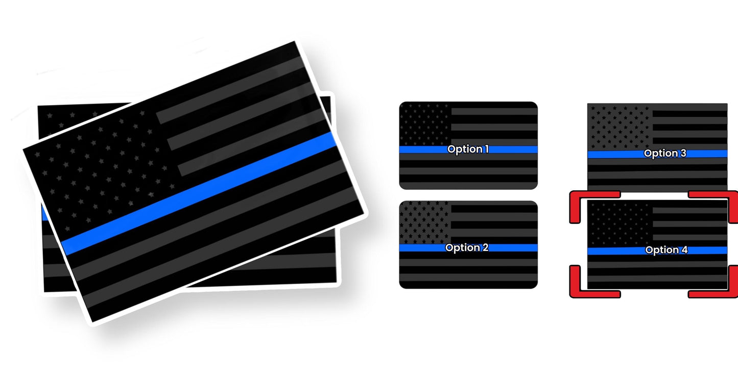 POLICE - Flag Thin Blue Line SunVisor Warning Label Blackouts | Set of 2