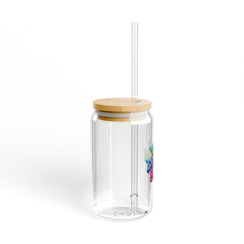 Colorful Graffiti Text Sipper Glass, 16oz | Bamboo Lid Straw Tumbler