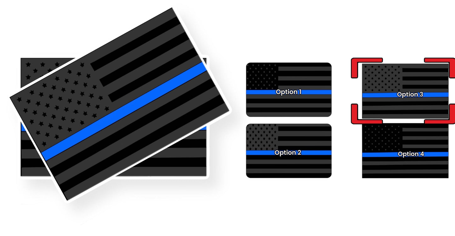 POLICE - Flag Thin Blue Line SunVisor Warning Label Blackouts | Set of 2